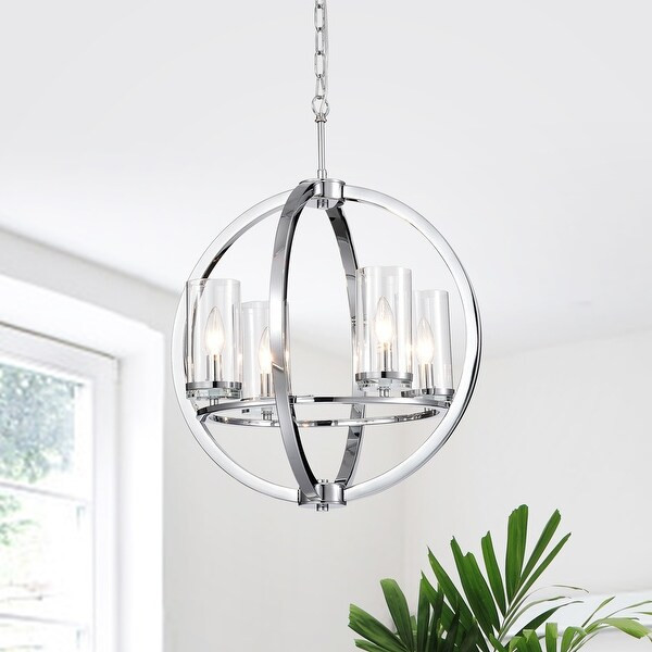 Chrome 4-Light Globe Chandelier with Clear Glass Cylinder Shades | Bed Bath & Beyond