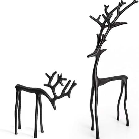 2 Pcs Christmas Reindeer Figurines Decor Xmas Tabletop Ornaments Black Deer Statue Ornament Imita... | Amazon (US)