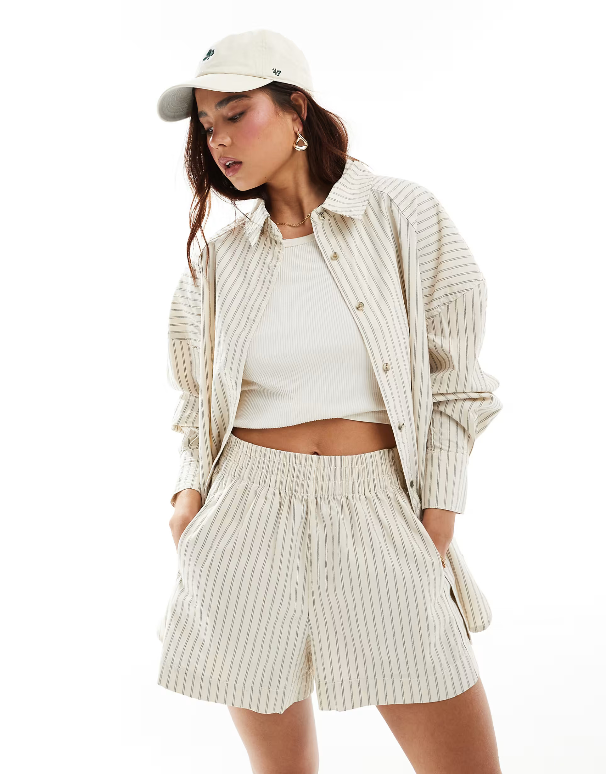 ASOS DESIGN oversized shirt with cutabout panels in structured stripe | ASOS | ASOS (Global)
