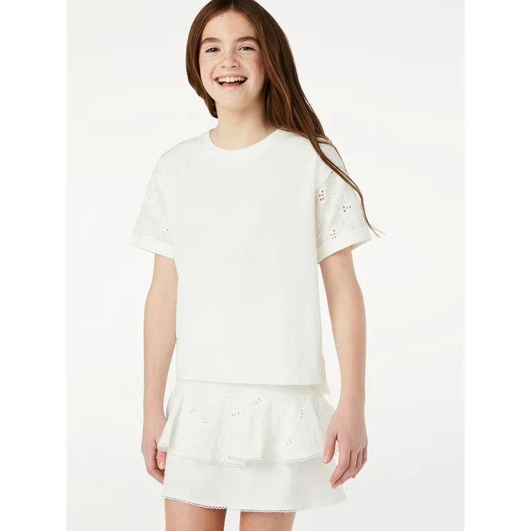 Free Assembly Girls Eyelet Sleeve T-Shirt, Sizes 4-18 | Walmart (US)