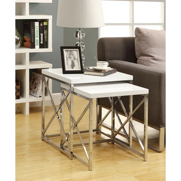 Clay Alder Home Pacific Glossy White/ Chrome Metal 2-piece Nesting Table Set | Bed Bath & Beyond