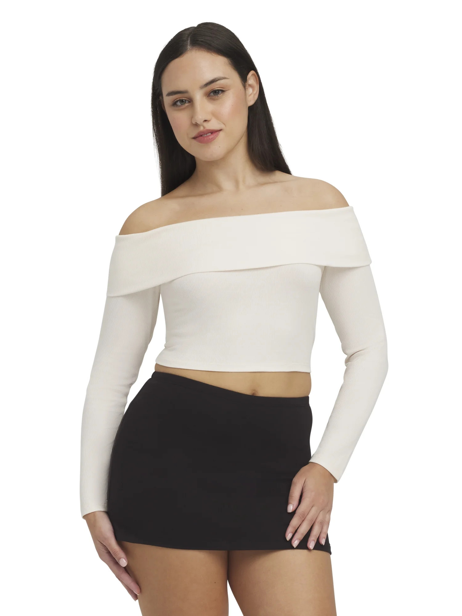 Mills by Millie Bobby Brown Women's Ribbed Off the Shoulder Long Sleeve Sweater, Sizes XXS-XXL | Walmart (US)