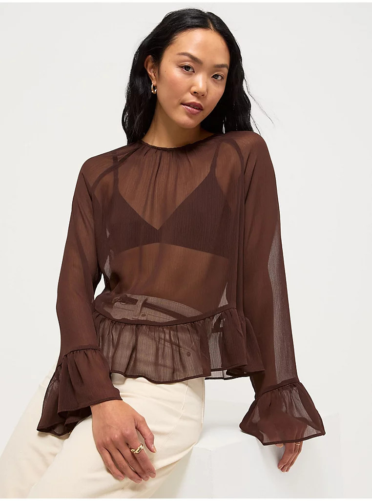 Brown Chiffon Peplum Blouse | George