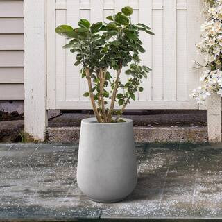 10.63 in. x 13.78 in. Round Natural Lightweight Concrete and Weather Resistant Fiberglass Planter w/Drainage Hole | The Home Depot