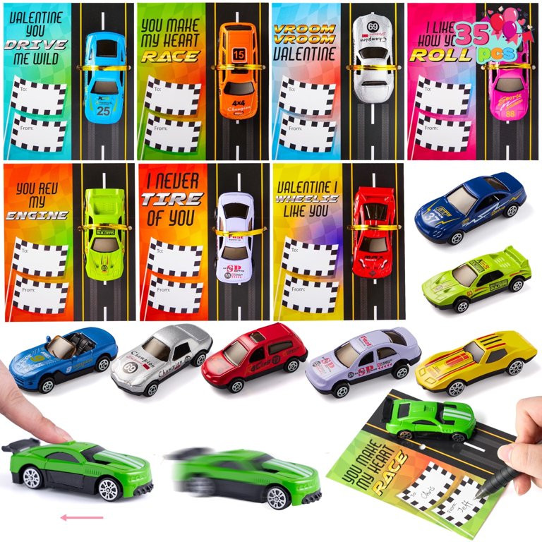 SYNCFUN 35 Packs Valentines Day Cards with Die-Cast Racing Cars, Valentines School Classroom Exch... | Walmart (US)