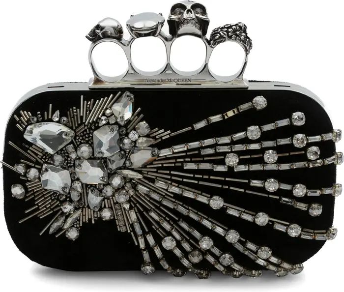 Alexander McQueen Skull Four Ring Astral Embroidered Lambskin Box Clutch | Nordstrom | Nordstrom