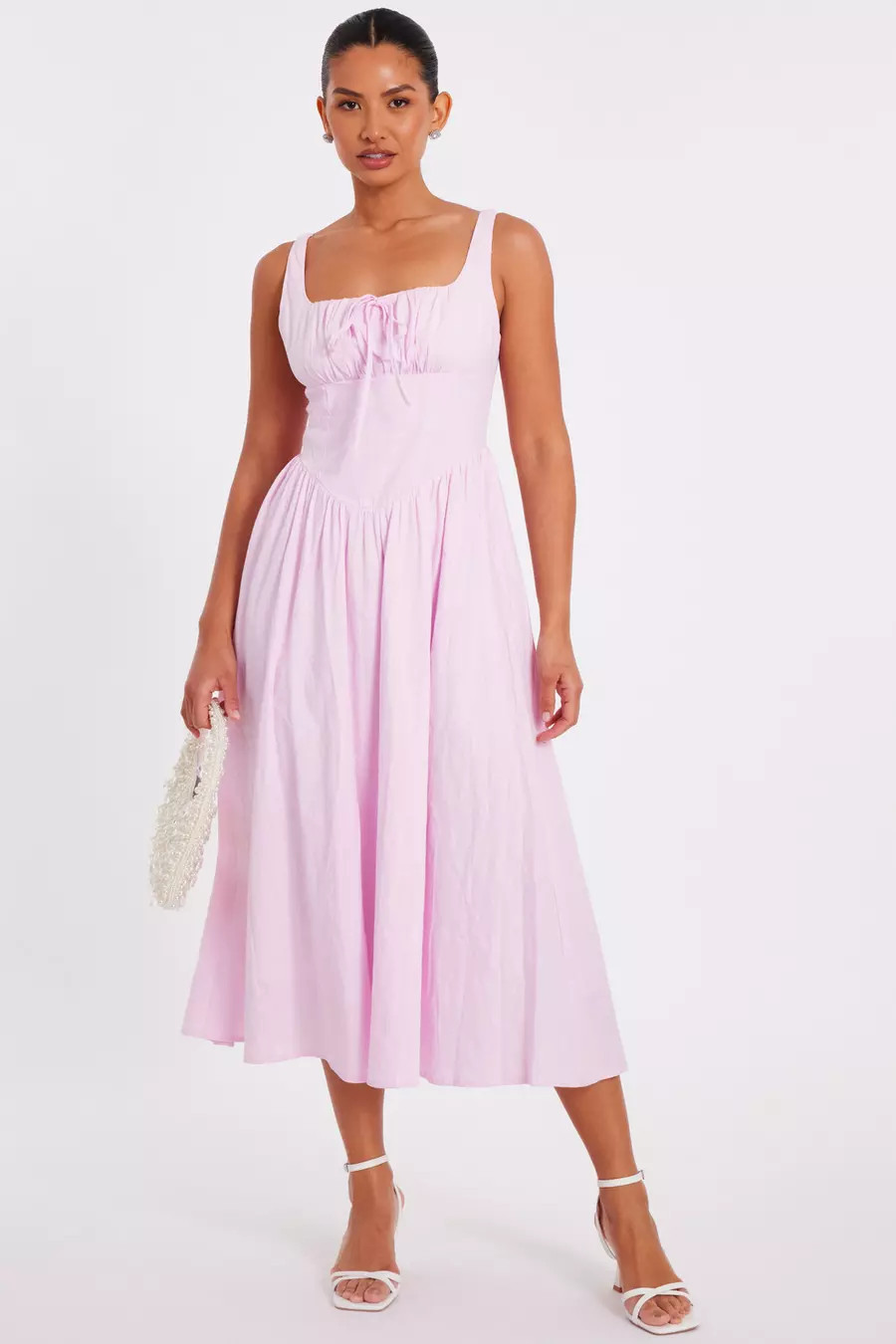 Pink Woven Textured Midaxi Dress | Quiz Clothing