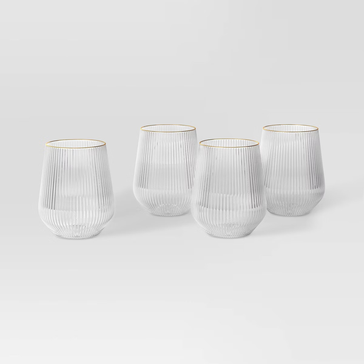 14.8oz 4pk Stemless Ribbed Wine Glass Set Gold - Threshold™ | Target