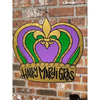 Mardi Gras Crown-Door Hanger - Wood Cut Out -Mardi Decor-Personalized - Jester | Etsy (US)