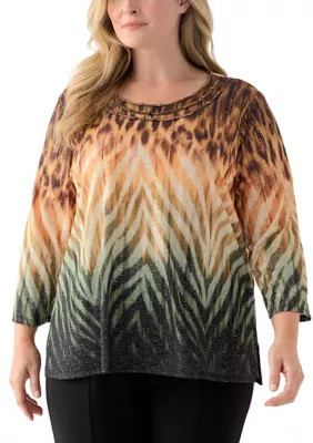 Alfred Dunner Women's Plus Size Ombre Animal Knit Top, Black, X-Large | Belk