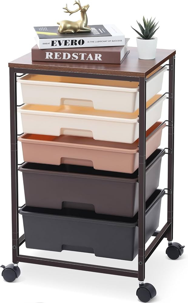 SYKIARIOL 5-Drawer Storage Trolley Rolling Cart, Brown | Amazon (UK)