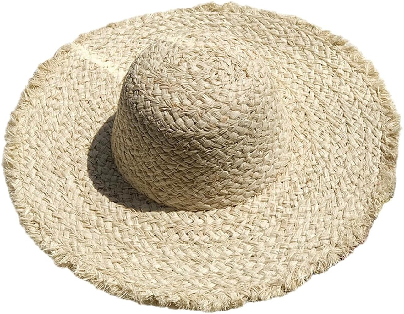 Women's Wide Brim Fringe Straw Hat Solid Panama Casual Outdoor Beach Vacation Sun Hat | Amazon (US)