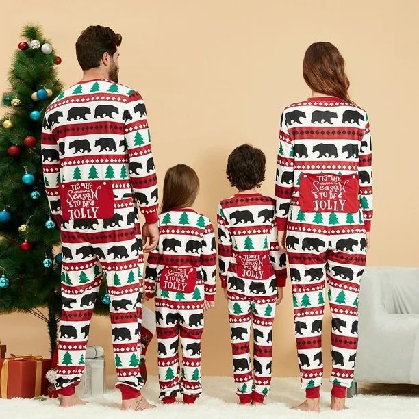PatPat Christmas Tree and Bear Patterned Family Matching Pajamas,Flame Resistant,Sizes Baby-Kids-... | Walmart (US)