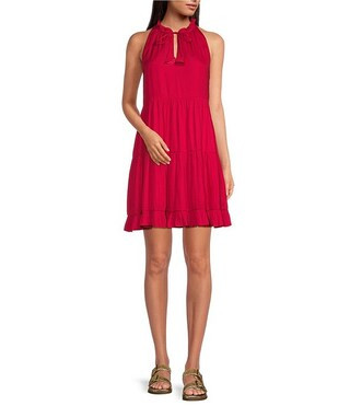 Skies Are Blue Split V-Neck Sleeveless Tiered Mini Dress | Dillard's | Dillard's