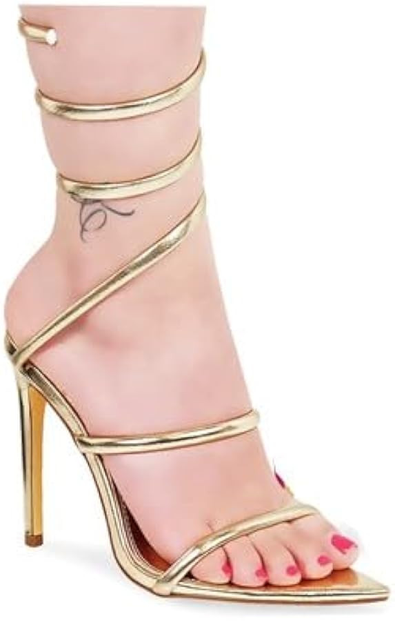 Liliana Women's Leg Wrap Heels Sandals Strappy Pointed Toe Stiletto High Heel Sandals Laurent-70 | Amazon (US)