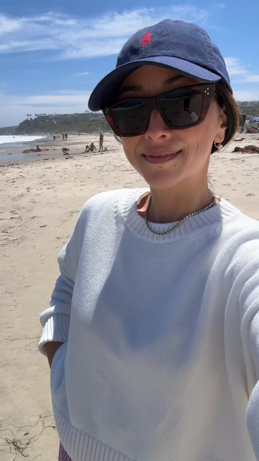 Real life mom outfit for beach day. 

Quince cotton sweater small
Aritzia tee medium
Recreational habits shorts medium
Tkees sandals 5
Polo Ralph Lauren hat 
Celine sunglasses
Dorsey James necklace 15”
Electric Picks earrings 
Sezane tote - old.

#LTKmomlife #LTKPetite