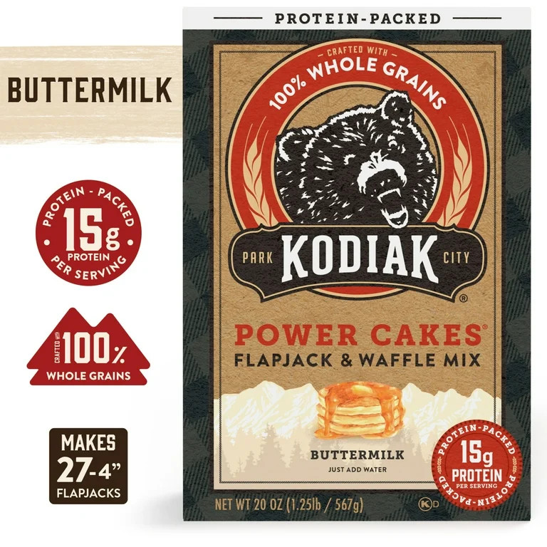 Kodiak Protein-Packed Power Cakes Buttermilk Flapjack and Waffle Mix, 20 oz Box | Walmart (US)