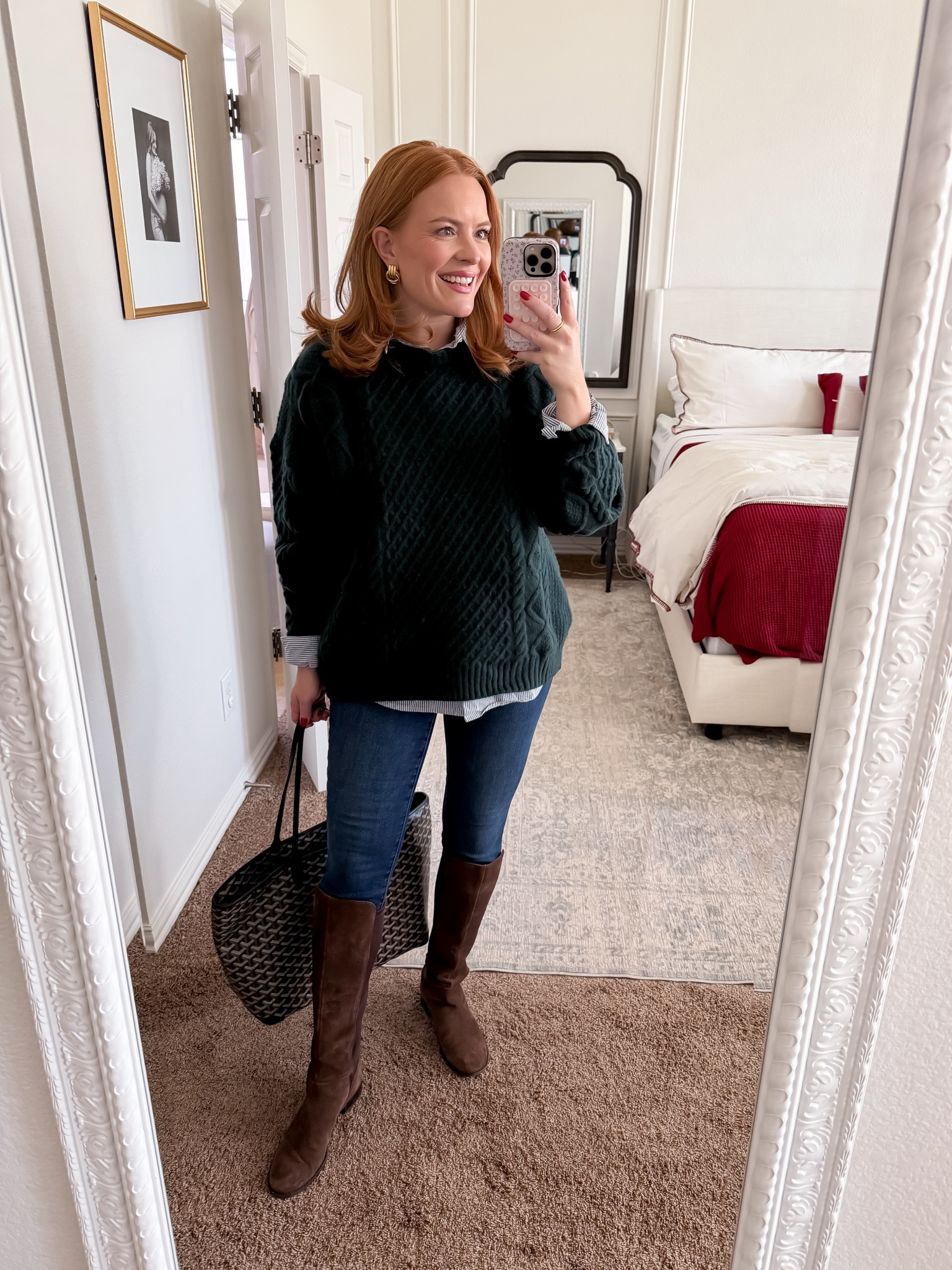 Everyday cozy mom outfit 🍃 Quilted green sweater layered over a striped button-down with skinny jeans and tall brown boots. Warm, practical, and stylish for fall. #LTKfallfashion #momstyle #casualoutfit

#LTKmomlife #LTKFindsUnder100 #LTKWorkwear