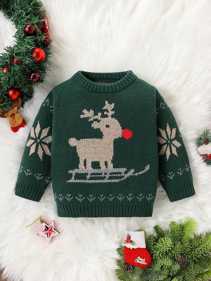 Baby Boys' Christmas Deer Pattern Pullover Sweater, Fall/Winter | SHEIN