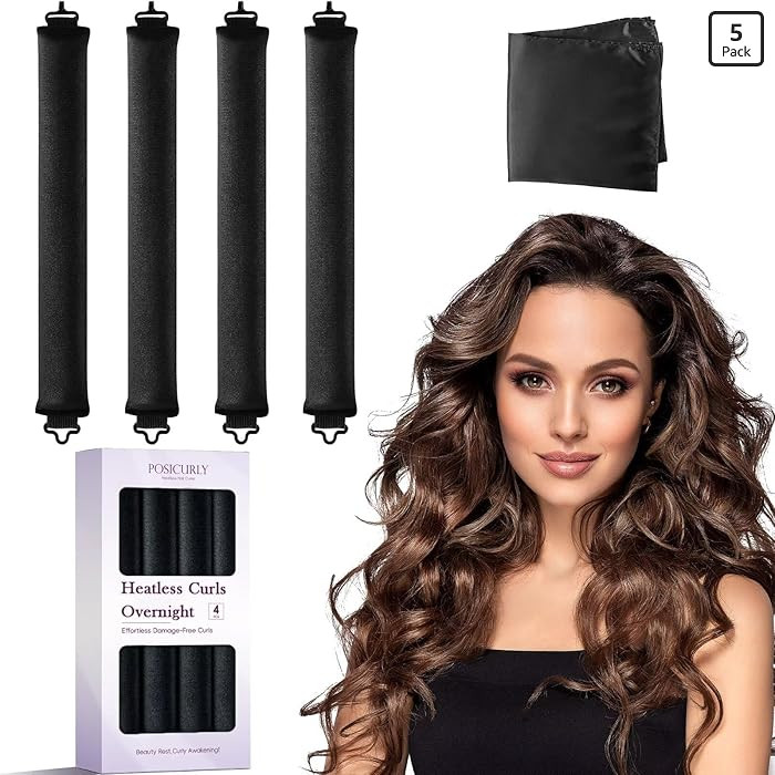 Heatless Curls Overnight Hair Curlers - 4 Pcs No-Heat Curling Rod to Sleep In,Velvet Hair Rollers... | Amazon (US)