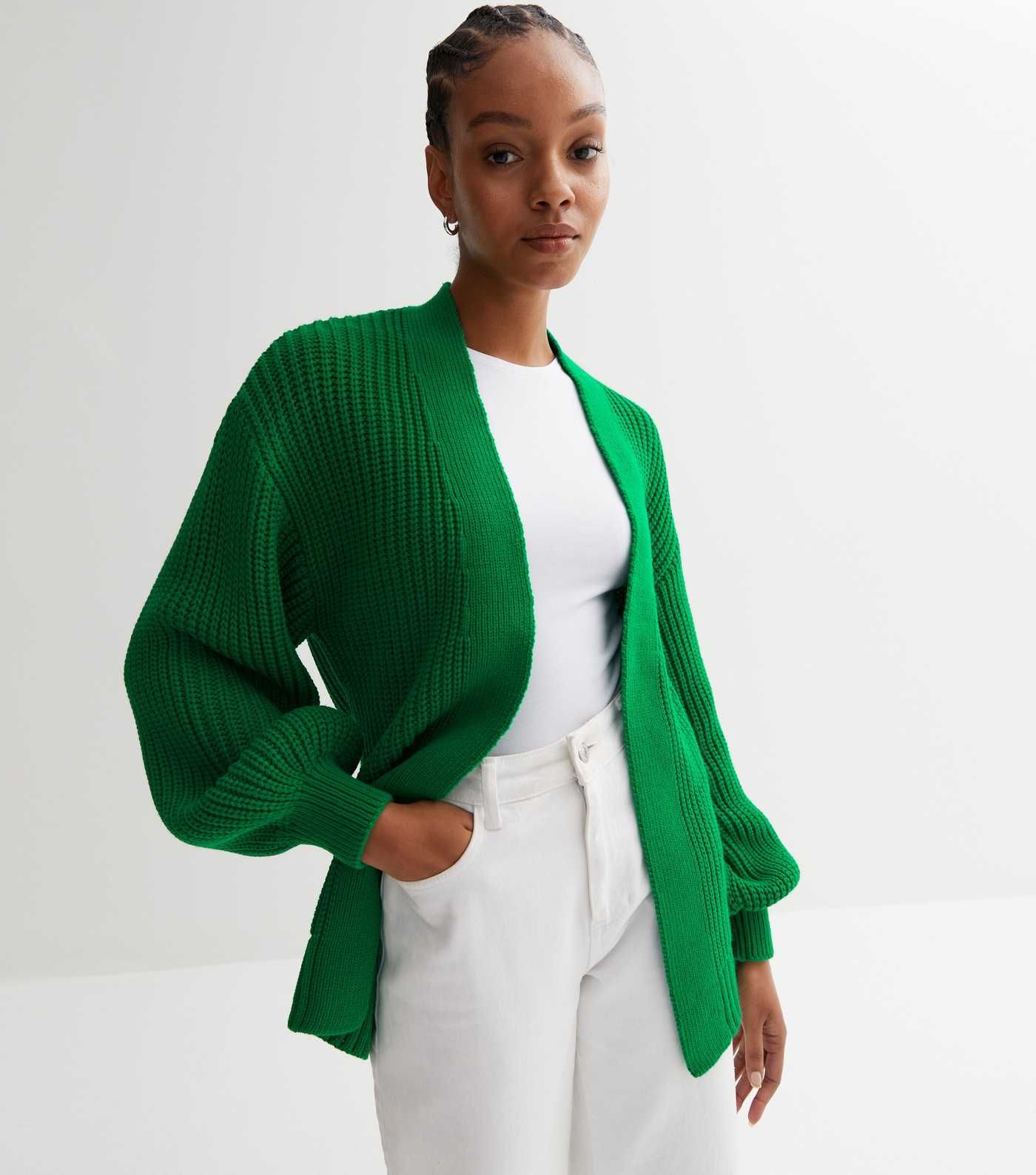 Dark Green Stitch Knit Balloon Sleeve Cardigan
						
						Add to Saved Items
						Remove from ... | New Look (UK)