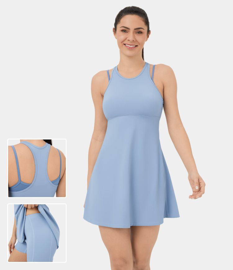 Women’s Cloudful™ Air Fabric Color Block Backless Racerback 2-Piece Side Pocket Mini Cool Tou... | HALARA