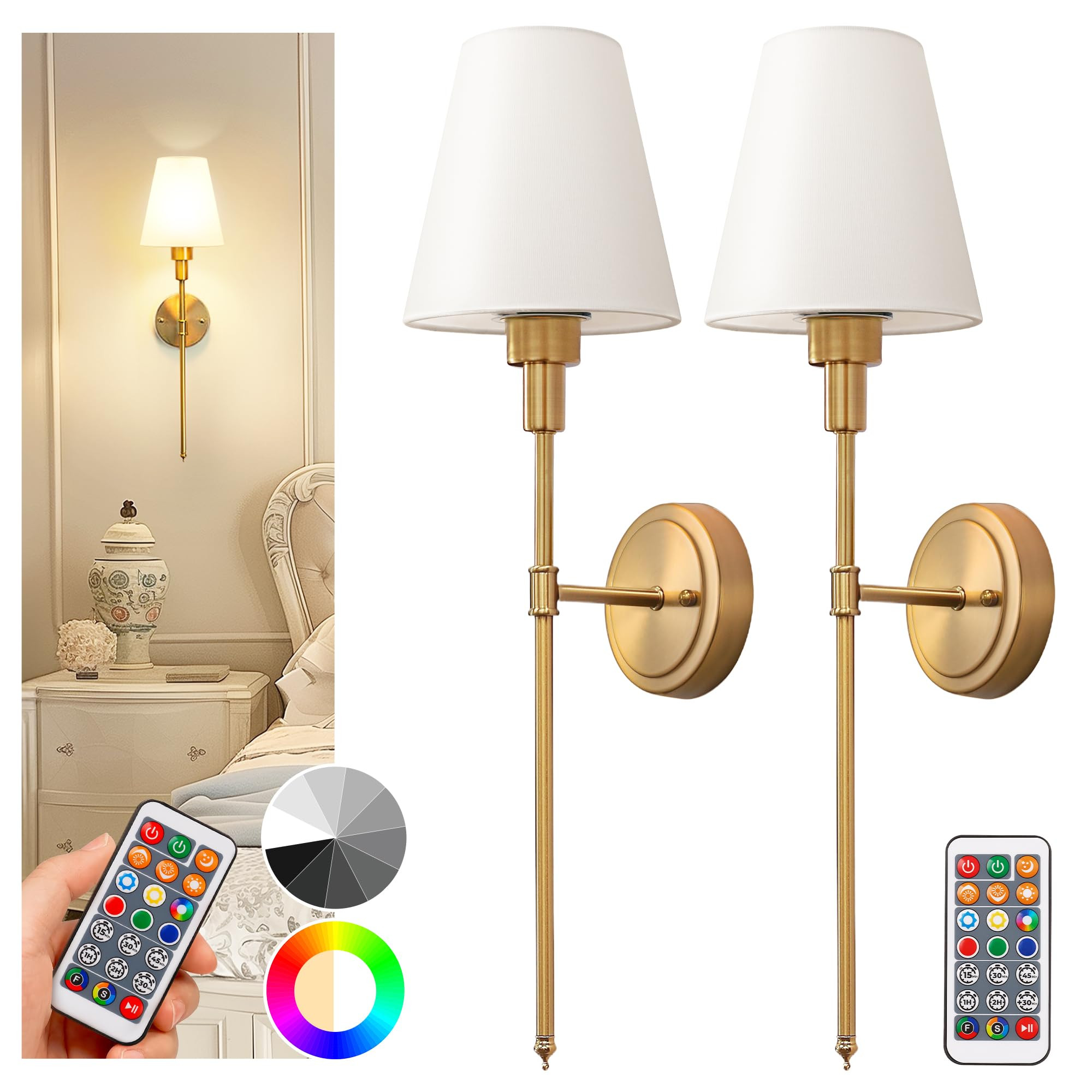 DORESshop Battery Operated Wall Sconce Set of 2, Wall Light Wireless Easy to Install Remote Contr... | Amazon (US)