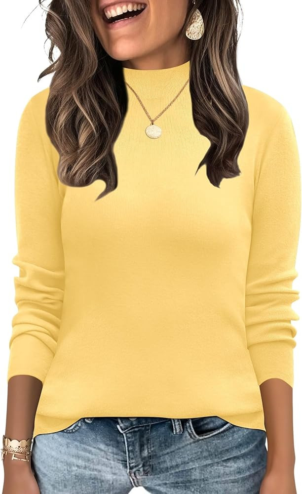 LOMON Mock Neck Tops for Women Long Sleeve Dressy Casual Lightweight Basic Knitted Pullover Sweat... | Amazon (US)