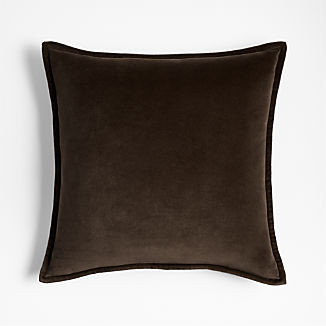 Deep Brown 20"x20" Washed Organic Cotton Velvet Throw Pillow Cover + Reviews | Crate & Barrel | Crate & Barrel