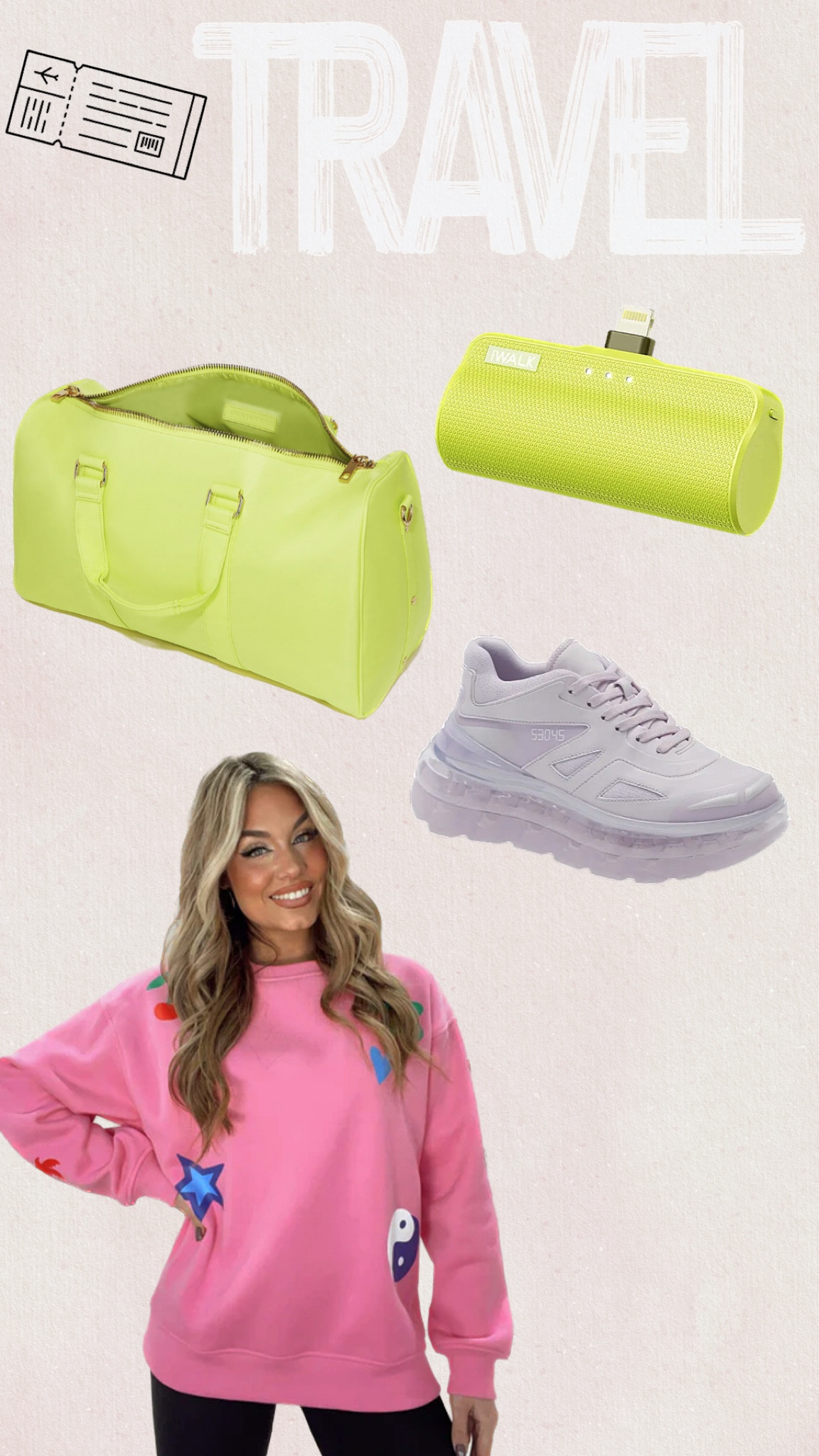 Travel Weekender Bag SCL custom patch work over 20 colors Stoney clover lane 
iWalk cordless portable on the go apple iPhone charger cute color options Amazon 🫶🏼
90s style sneaker Nordy Nordstrom 
Cute ‘Care Way Less’ Sweatshirt 
Pastel packing mesh bags 3 pack
Other favorites of mine 💕 LULULemon everyday belt bag, ‘be yourself- an original’ T-shirt 
Wavy claw clips multi 4 pack tons of colors 
Target Mesh beach bag holds multiple towels and has 3 extra front & side pockets 

#LTKunder100 #LTKFind #LTKtravel