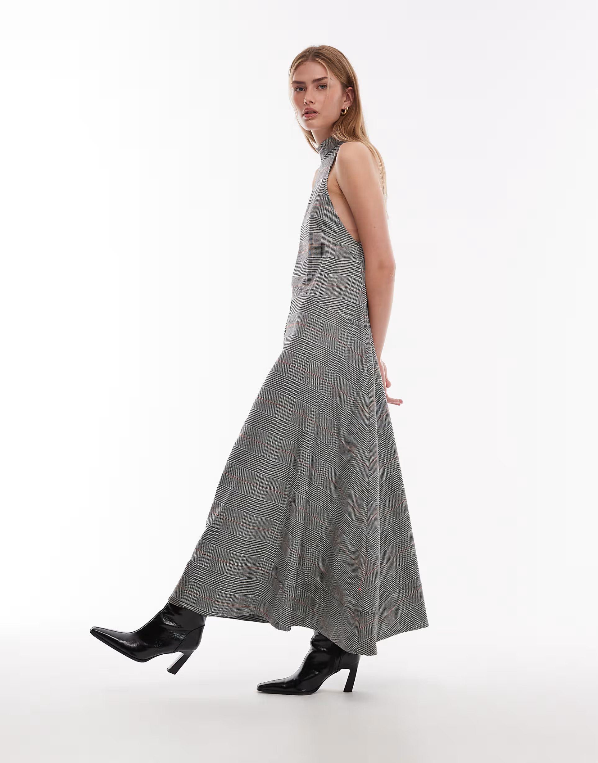 ASOS DESIGN high neck sleeveless full skirt maxi dress in plaid | ASOS (Global)