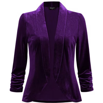 INSPIRE CHIC Women's Velvet Lapel Collar Open Front Blazers X-Small Purple | Target