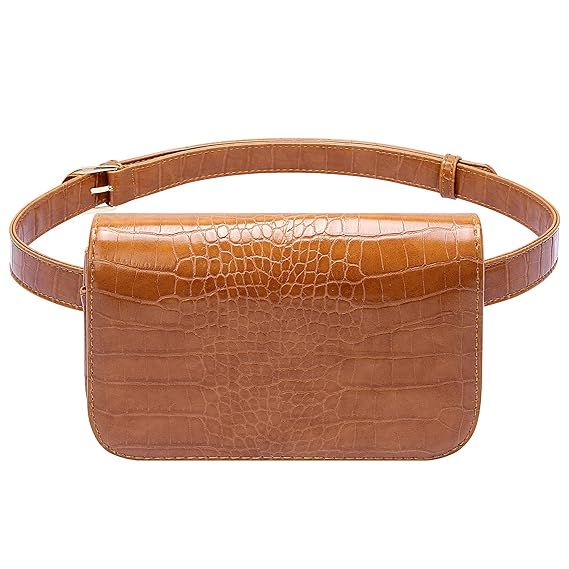 Badiya Women's Mini Waist Bag Fanny Packs Crocodile Leather Cell Phone Pocket (A New-brown) | Amazon (US)