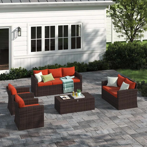 Arlington Outdoor Wicker 7 Person Seating Group with Cushions & Storage | Wayfair North America