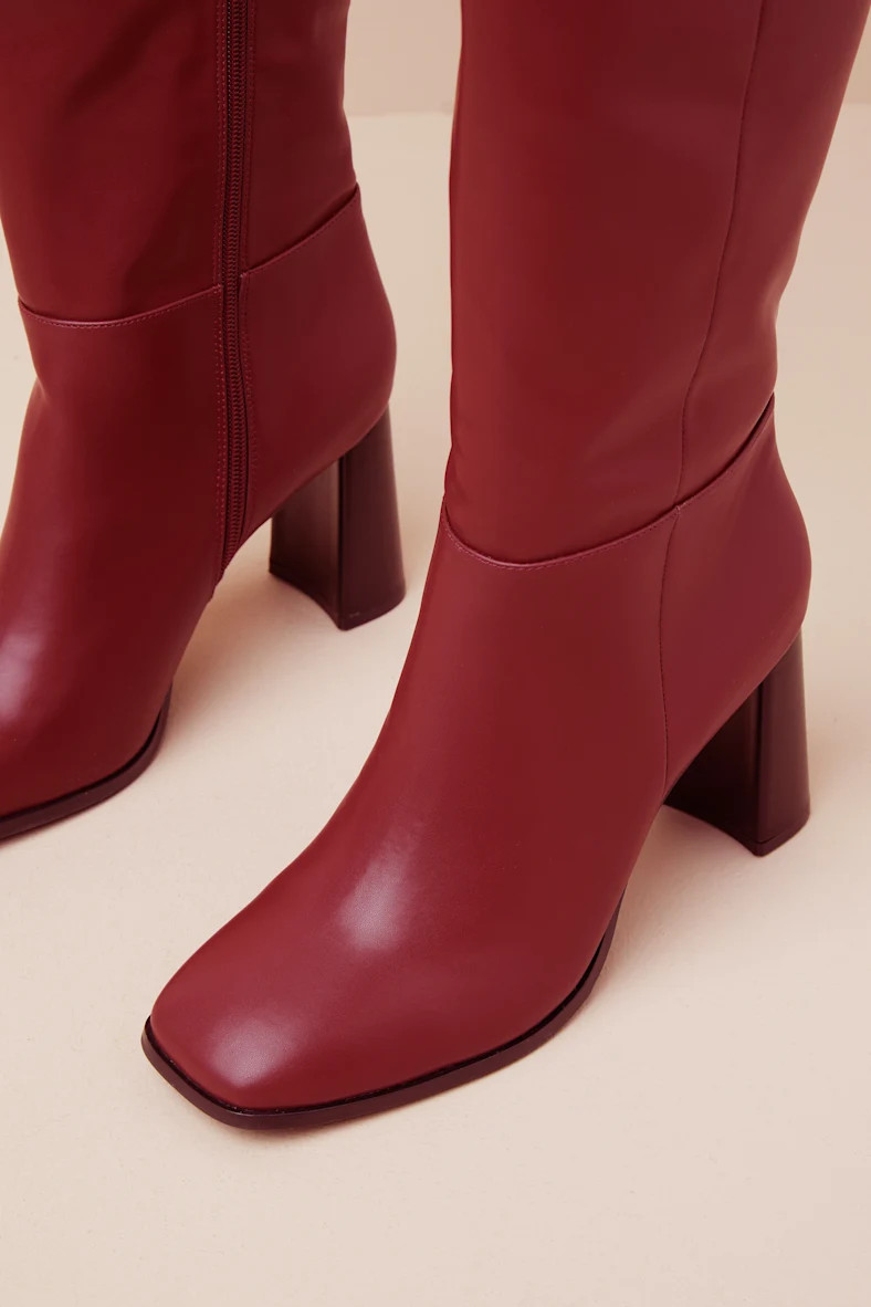 Reelee Oxblood Square Toe Knee-High Boots | Lulus