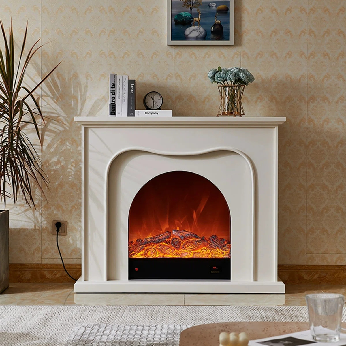 Beige Solid Wood Electric Fireplace | Wayfair North America