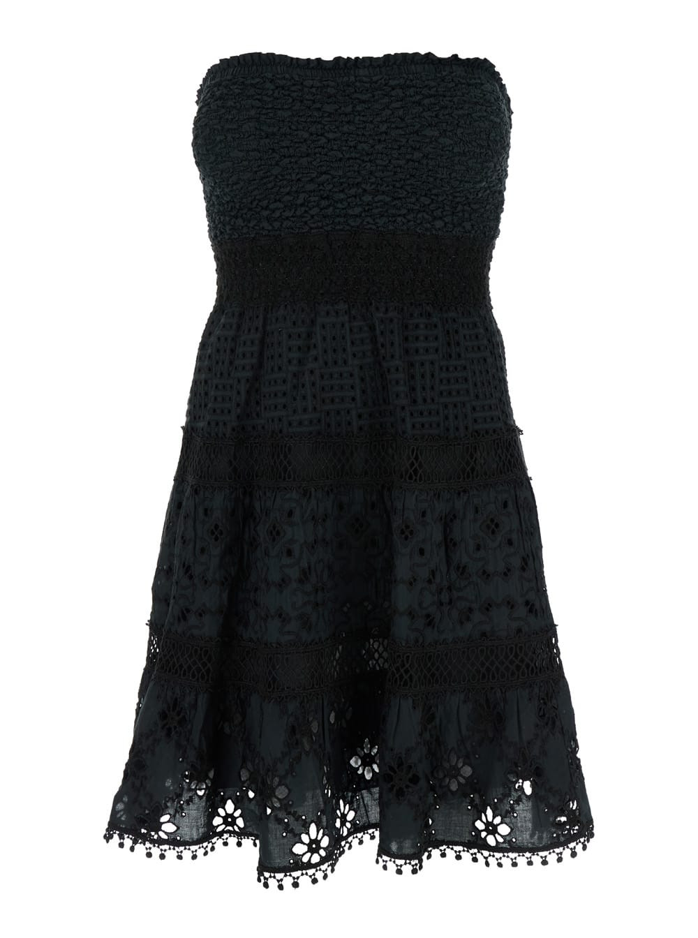Temptation Positano Black Short Embroidered Dress In Cotton Woman | Italist.com US