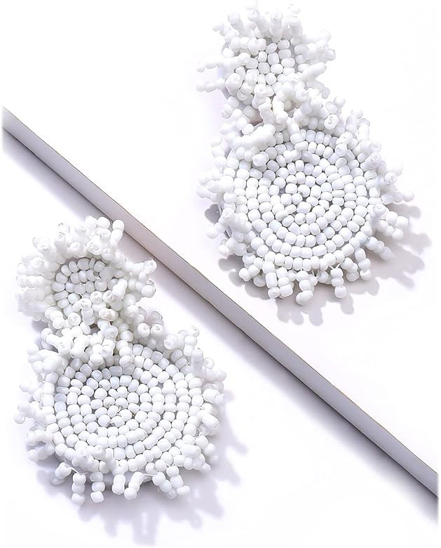 Boho Beaded Drop Earrings for Women Cute Statement Bead Dangle Earrings Handmade Lightweight Fun ... | Amazon (US)