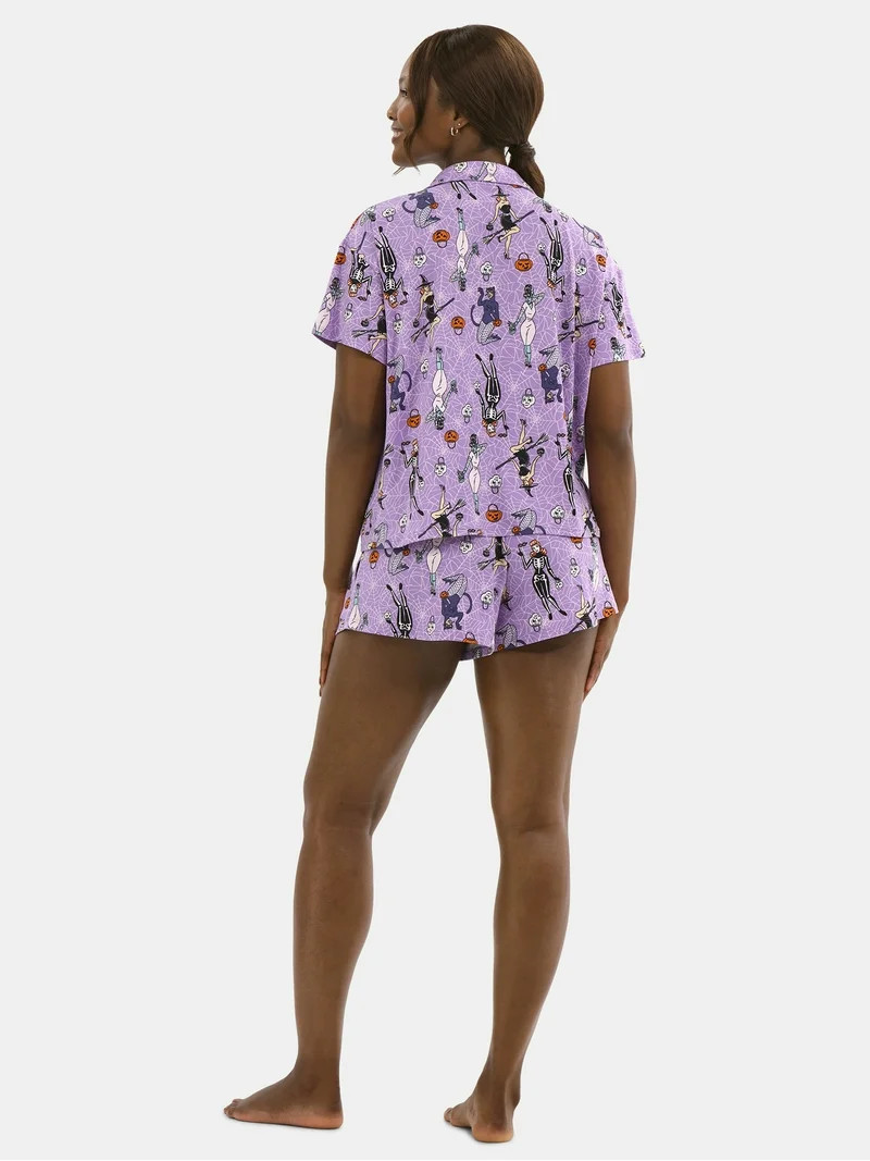Halloween Women’s Printed Notched Top and Shorts Pajama Set from Way to Celebrate, 2-Piece, Siz... | Walmart (US)