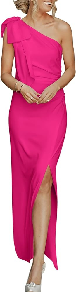 ANRABESS Women's Summer One Shoulder Long Formal Dresses Sleeveless Ruched Bodycon Wedding Guest ... | Amazon (US)