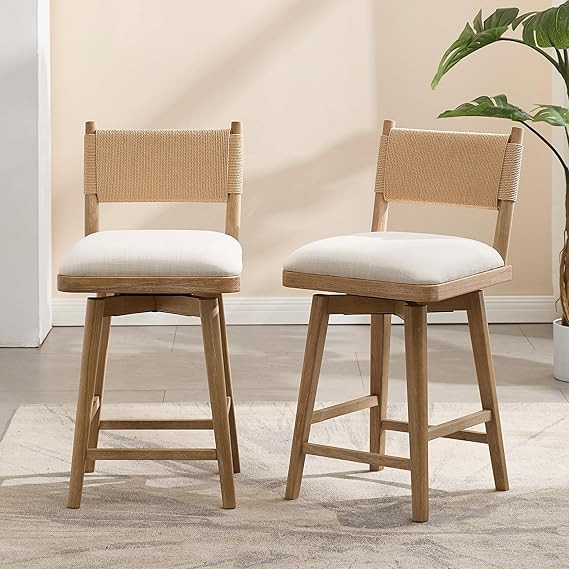 26" Swivel Counter Height Bar Stools Set of 2 for Kitchen Island, Linen Fabric Upholstered Barsto... | Amazon (US)