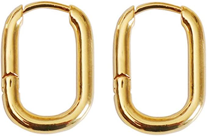 Chunky Gold Hoop Earrings Statement U Shaped Y2k Horseshoe Oval Tube Thick Huggie Earrings for Wo... | Amazon (US)