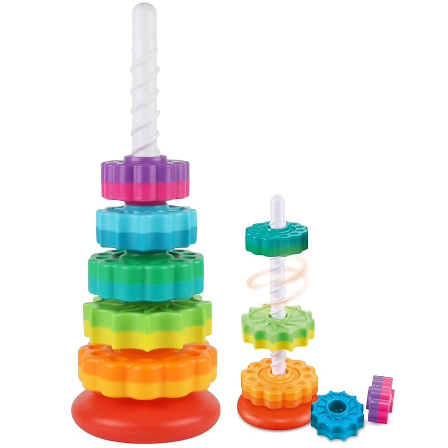 Baby Spinning Stacking Toys for Toddlers 1-3, Rainbow Ring Stacker Montessori Toys for Babies 6-1... | Amazon (US)
