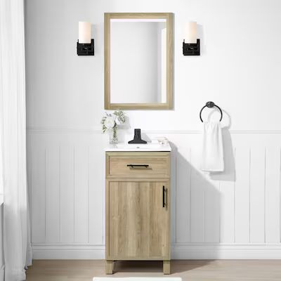 Style Selections  Dolton 18-in Nature Oak Single Sink Bathroom Vanity with White Engineered Ston... | Lowe's