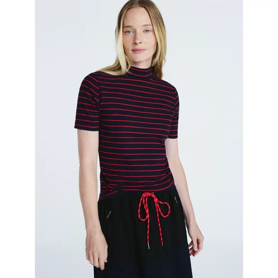 Free Assembly Women's Mock Neck Tee with Short Sleeves, Sizes XS-XXL | Walmart (US)