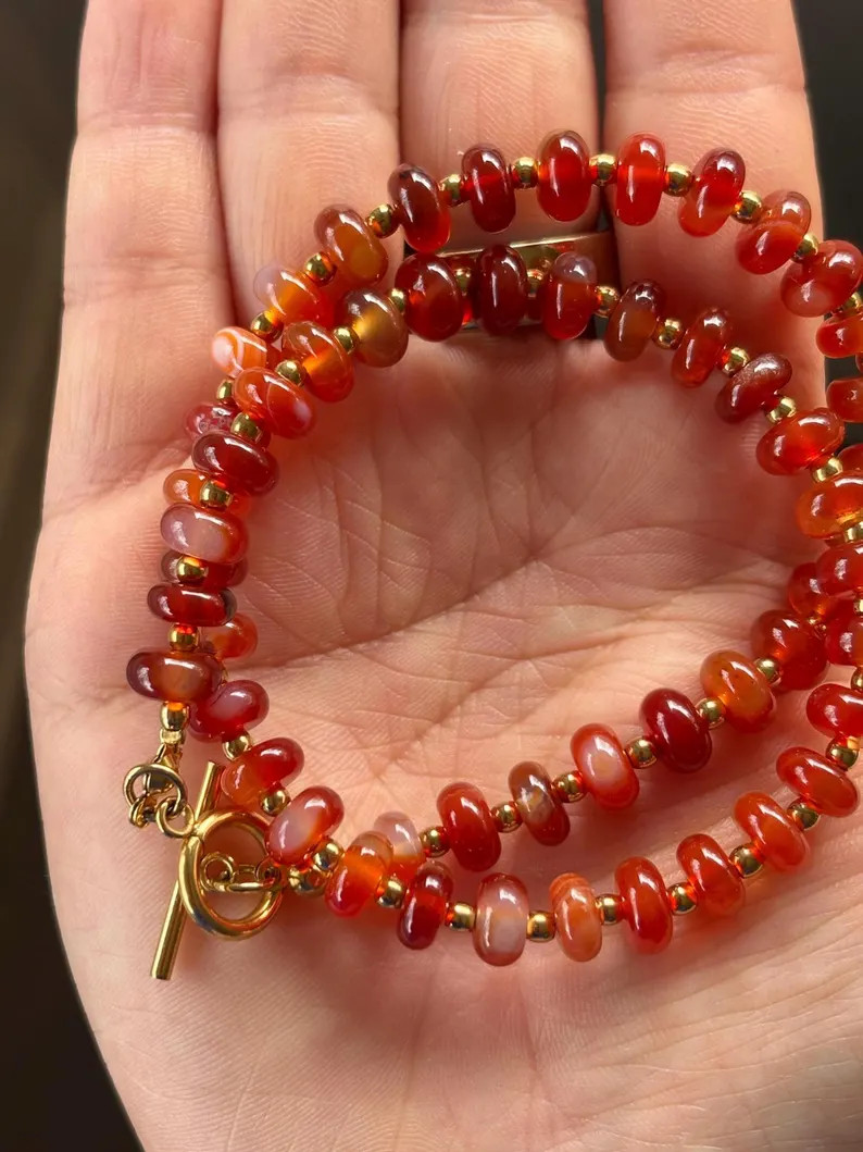 Burnt Orange Beaded Necklace With Tarnish Resistant Gold Accents | Toggle Clasp Closure and Donut... | Etsy (Global)