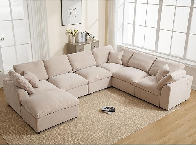 129.3" Oversized Modular Sectional Sofa, U Shaped Couch with Movable Ottoman, Large 7 Seat Corner... | Amazon (US)