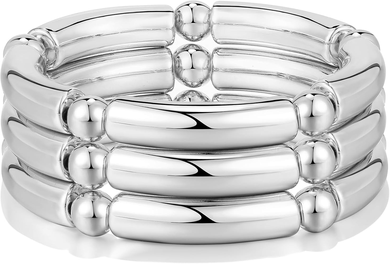 Gold Chunky Bangles Bracelets For Women 14k Gold Plated Stack Layered Curved Bamboo Tube Stretch ... | Amazon (US)