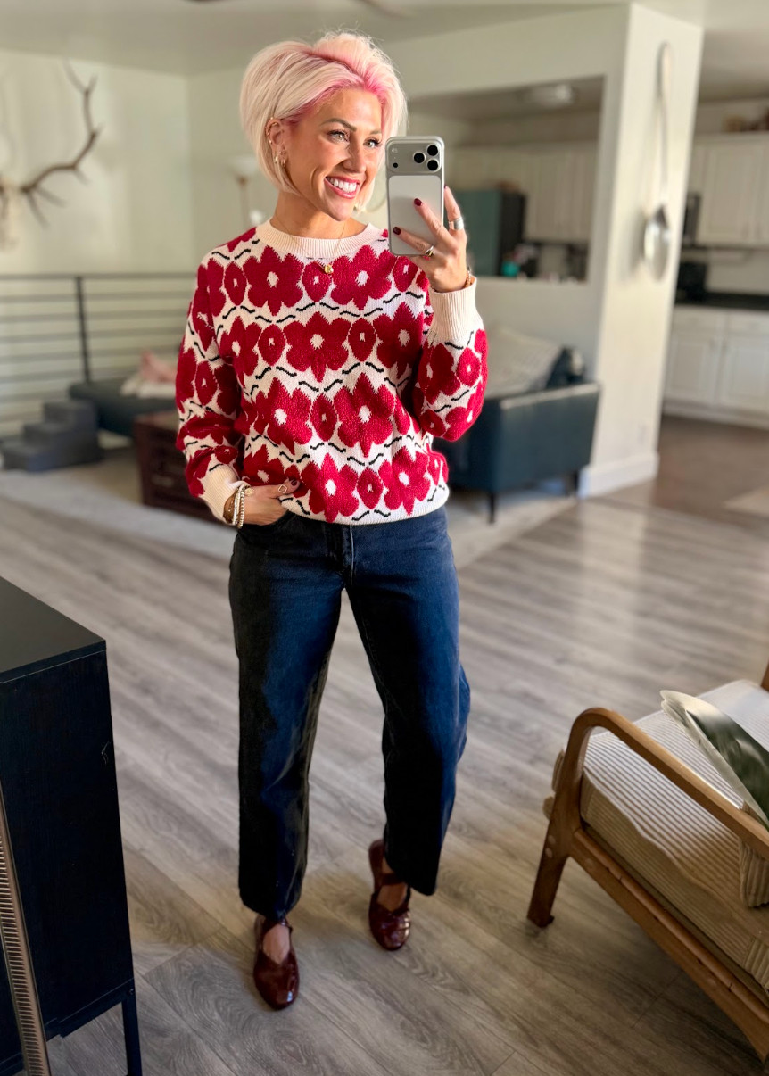 Obsessed with this print!!! Sweater: Small // Pants: 28 // Shoes: TTS 

 #LTKootd #LTKSeasonal #LTKSaleAlert