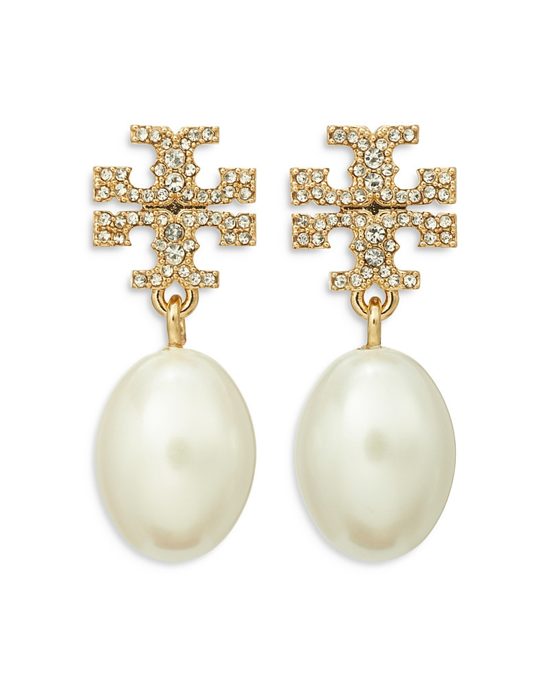 Tory Burch Kira Pave & Cultured Freshwater Pearl Drop Earrings in Gold Tone | Bloomingdale's (US)